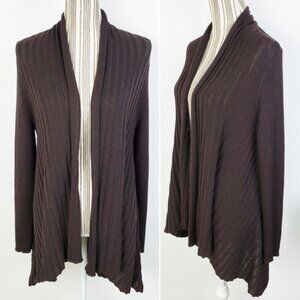 EILEEN FISHER 100% Wool Longline Cardigan Chocolate Brown Knit size M Oversized
